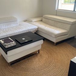Modern White Sectional Sofa W/ Fold-down Backs+ottonan