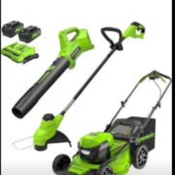 Greenworks 48V (2x24V) 21" Brushless Mower+12" String Trimmer+320CFM Blower