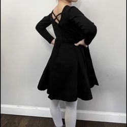 Long Sleeve Girls Skater Twirl Cotton A-Line Dress Black Size 6
