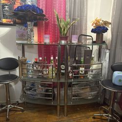 Glass Bar With Two Stools 