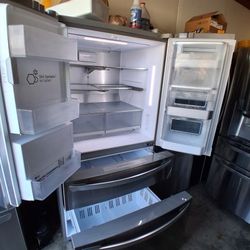 LG brand refrigerator, 36 wide by 68 and a half high, 29 deep, 3-month warranty