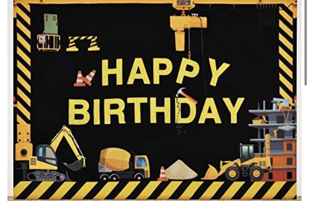 Construction Theme Happy Birthday Backdrop 
