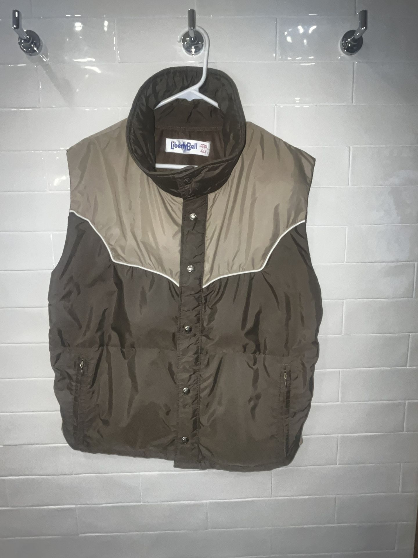 Vintage Liberty Bell Western Style Quilted Vest Tan Brown Colorblock Ski Wear