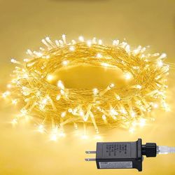 33ft 100 LED Warm White Christmas Lights Indoor, Christmas String Lights Indoor Outdoor Waterproof Clear Wire, 8 Modes Fairy Twinkle Lights Plug in fo