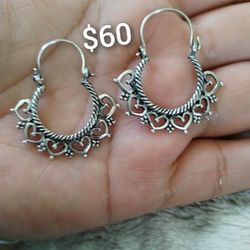 925 Sterling Silver Hoop Earrings/Arracadas De Plata 925 