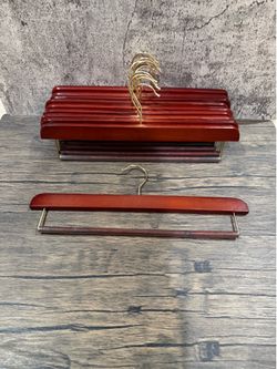 Lot of 10 Wooden Pants Hangers non slip vinyl cherry wood