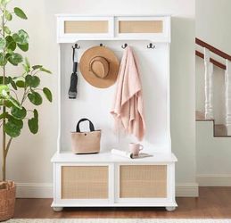 AS IS Some Damaged Assembled New Rattan Mud Room Bench With Storage and Seating Entryway Hall Tree