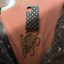 Black Leather Gold Diamond Cat Case For iPhone 11