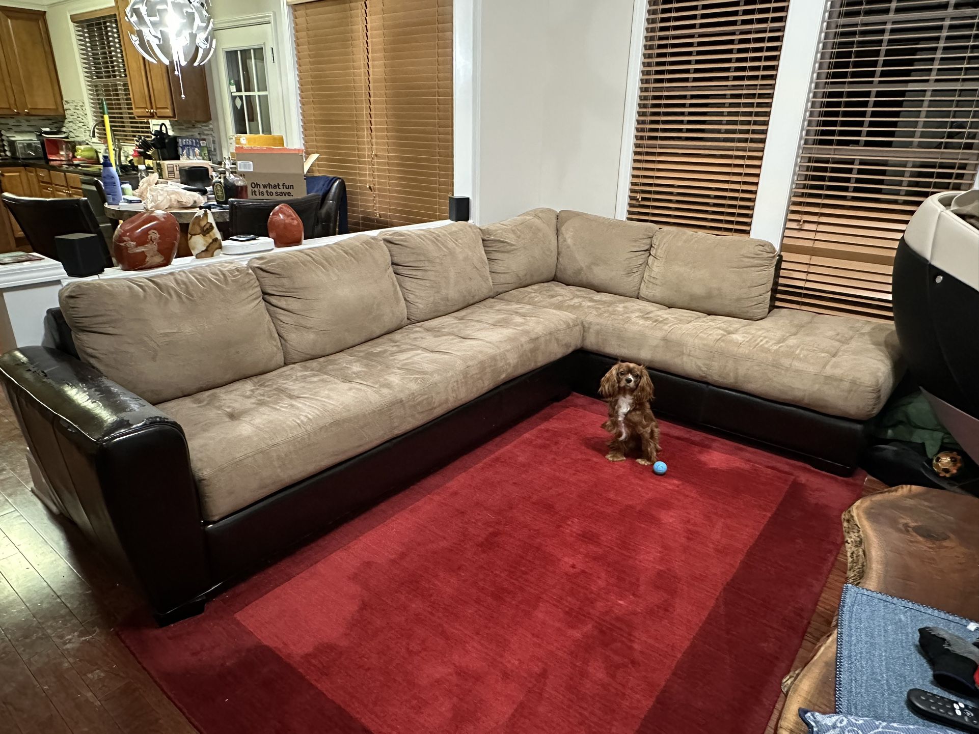 Sectional Couch With Chase Suede And Leather High Quality Expensive Over 4k Msrp