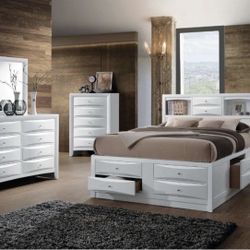 Brand New 4PC White Bookcase Storage Bedroom Set