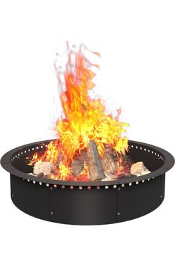 39 Inch Fire Pit Ring for Outside Wood Burning, Heavy Duty Steel Outdoor Firepit with Air Vent Design, Large Rust Resistant Backyard Bonfire Pit for P
