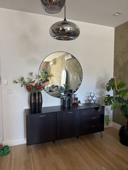 Modern Dark Wood Sideboard / Credenza with Brass Hardware