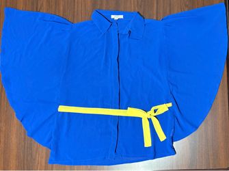 Blue Cape Blouse with Yellow Tie Belt