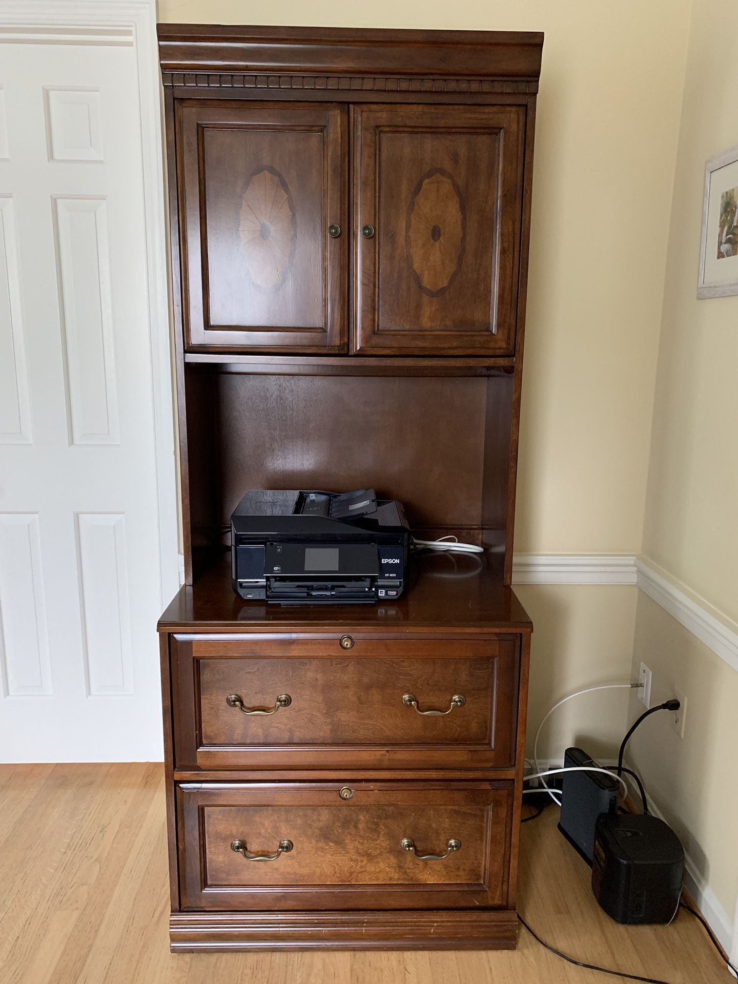 Cherry File Cabinet with Hutch