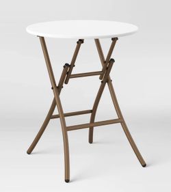 French Cafe Folding Round Patio Bistro Table White Brown Metal Frame