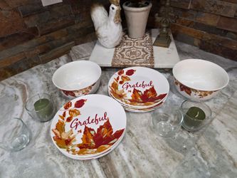 Grateful Fall Leaf Dinnerware Set Plates and Bowls