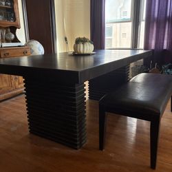 Modern Black Dining Table + Bench (Seats 6–8) – Statement Piece