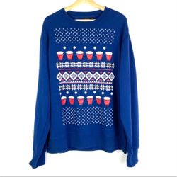 Christmas Ugly Sweater Blue Beer Pong Pullover Shirt S M L XL 2XL