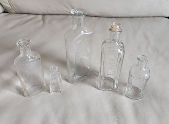 Vintage Clear Glass Bottle Lot of 5 – Kreml Hair Tonic, Listerine & Medicine Bottles Decor