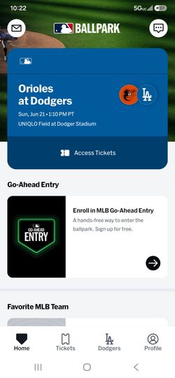 Dodger tickets June 21st section 10FD