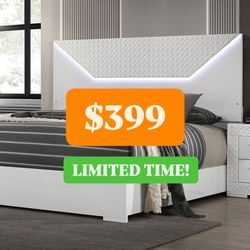 WHITE HIGH GLOSS QUEEN SIZE LED BED FRAME LIMITED TIME SALE PRICE
