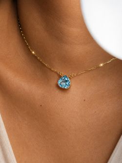 Swiss Blue Topaz Heart 4ct Necklace 925 Silver 18K Gold Plated