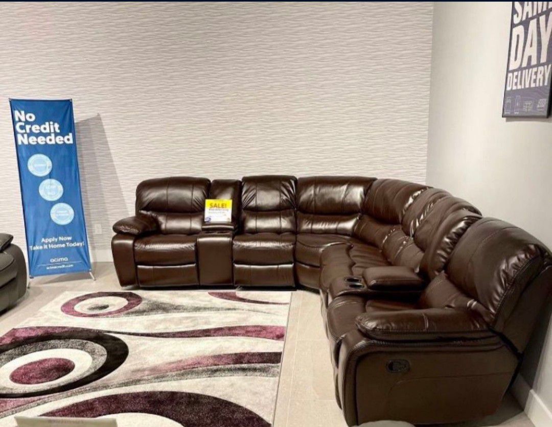  SECTIONAL RECLINING SOFA WITH THREE RECLINERS!!! TEXT 30777 TO 22462 FOR $50 DOWN!!!DELIVERY TONIGHT!!!