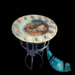 Bird Bath Concrete Bowl Metal Base