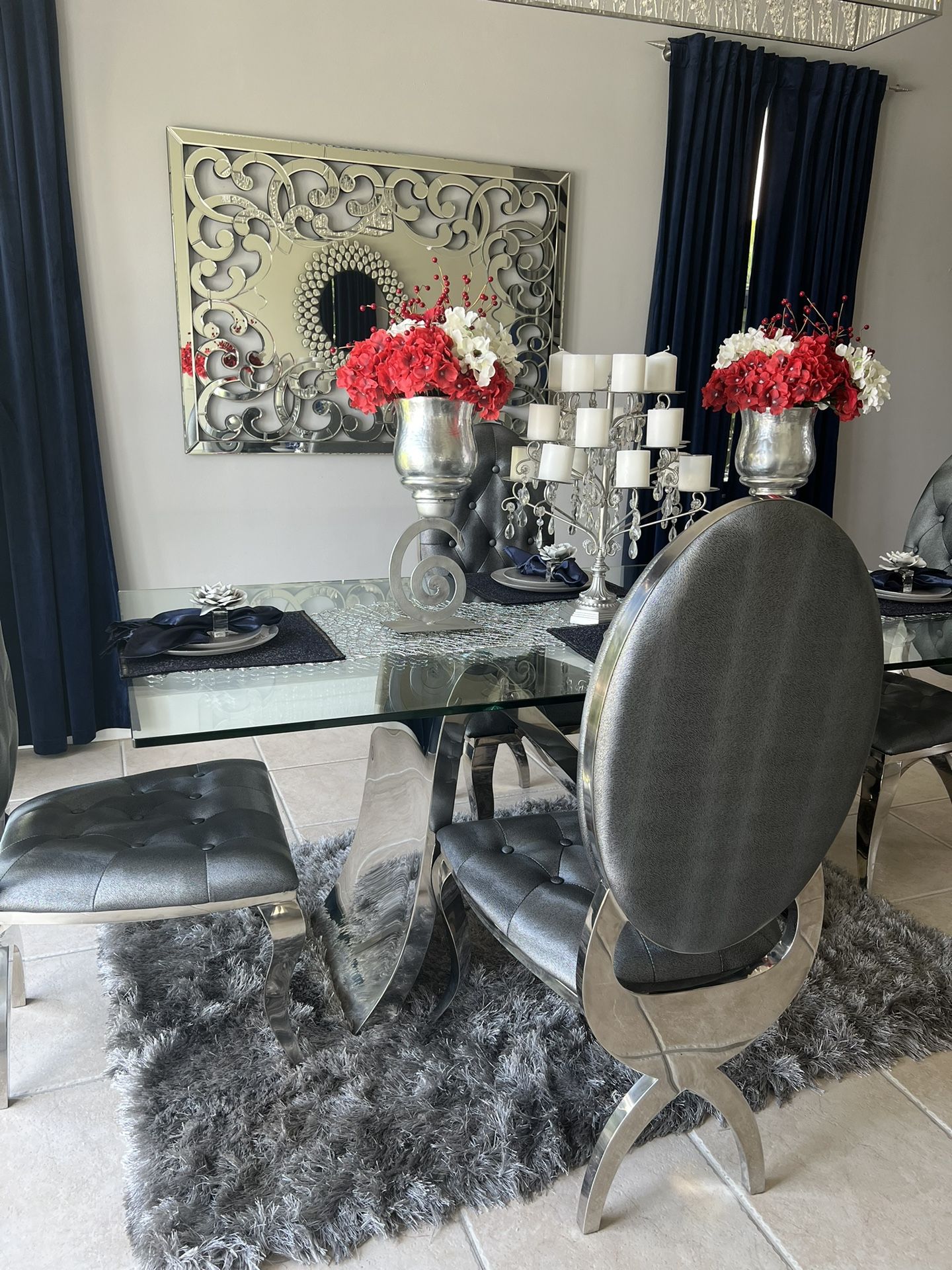 Luxury Glass & Stainless Steel Dining Room Set - $1,100