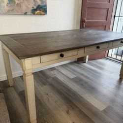Chestnut top & Marshmallow Legs Dinner Table With Drawers.