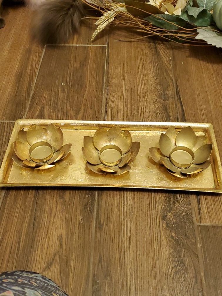 Gold Lotus Tea Candle Holder