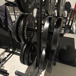 Plate Tree, Bumper Plates, And Olympic barbell