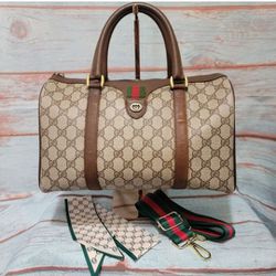 Authentic Gucci Supreme Sherry Line Boston bag Coated PVC Leather