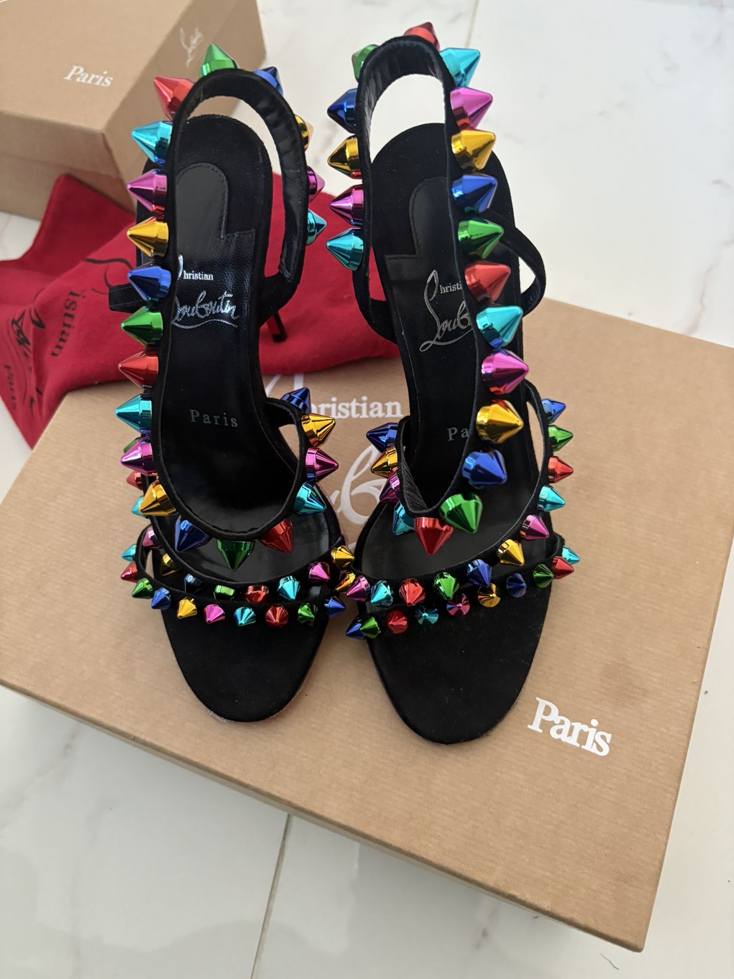 Christian Louboutin Spikita strap 100 Black and Red Stiletto Heels