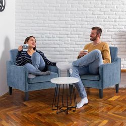 Accent Chairs Set of 2, Chenille Upholstered Armchair Living Room Navy Blue Mid-Century Reading Chair, Comfy Bedroom Chair for Small Spaces, Apartment