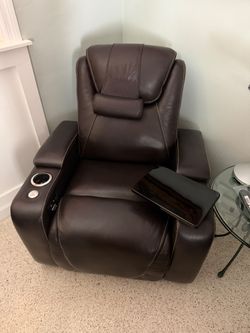 2 Brown Leather Power Recliner Chairs with Cup Holder