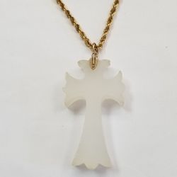 Frosted Glass Cross On Gold Filled Chain 