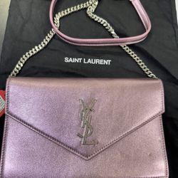 Saint Laurent Metallic Pink Uptown Wallet On Chain