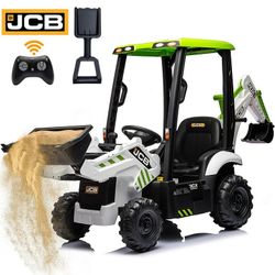 J377-iYofe 12V Kids Ride on Excavator Digger Toy Cars, JCB Battery Powered Electric Tractor with Remote Control, Ride on Construction Truck w/ Shovel,