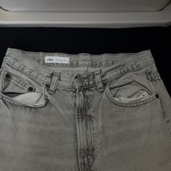 ZARA Grey High-Waisted Straight Leg Jeans