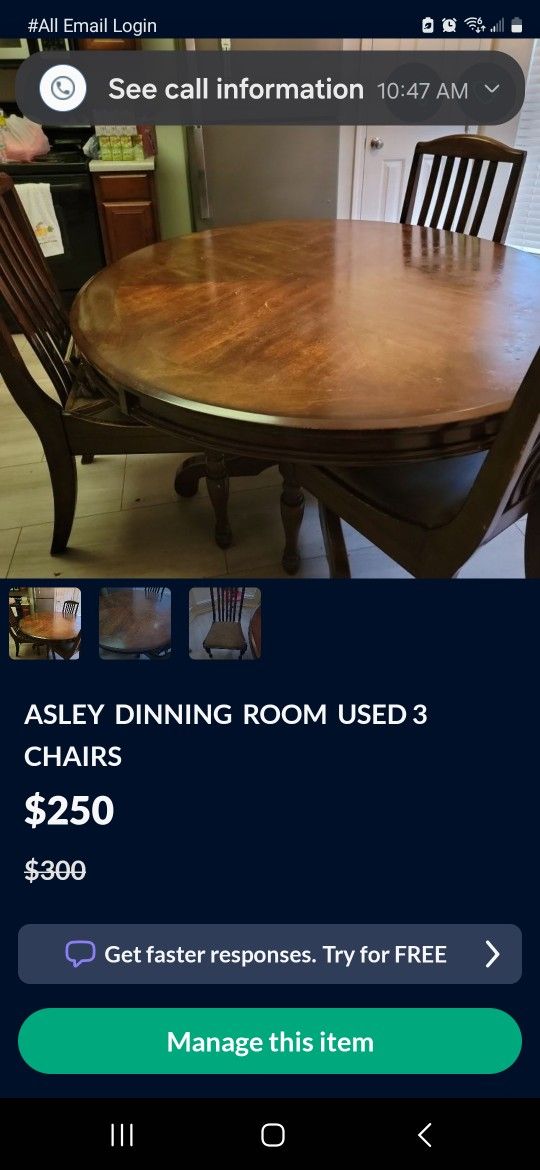 Aslehy Round. Dining Room Table Used