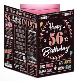 56th Birthday Card Back in 1970 Jumbo Black Gold Vintage Trivia Card