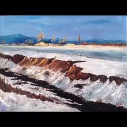  “Hand-painted landscape oil painting.”