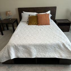 Complete Bedroom Set – Bed w/ Storage + Tuft & Needle Mattress + Nightstands + Mirror – Must Go