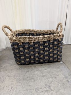 Two-Tone Woven Rectangular Basket with Handles