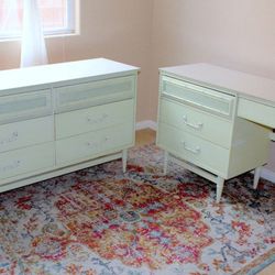 Vintage Bassett Mid Century Four Drawer Student Desk & Dresser Moss Green RARE ﻿One-Of-A-Kind Desk & Dresser Set﻿