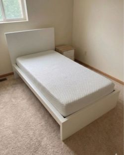 White Twin Platform Bed with Mattress