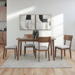 Ready for pickup Mid-Century Modern Dining Table and Chairs Set with Cushioned Seat, Set of 5