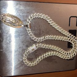 925 Silver Gold Filled Monaco with Virgin Mary Ice out CZS