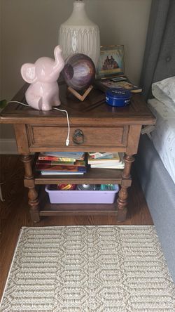 Wood Nightstand with Drawer and Shelves solid wood Walter e Smithe
